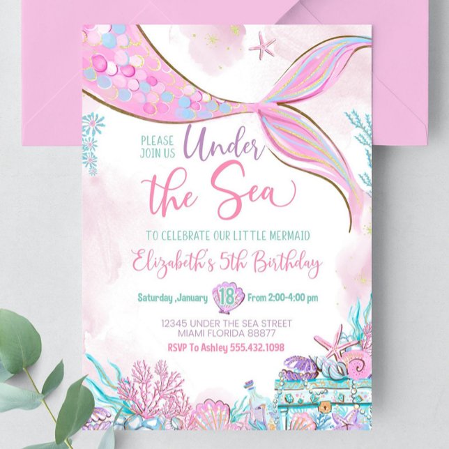 Invitation Sous l'océan modifiable La Petite Sirène violet sa (Créateur téléchargé)