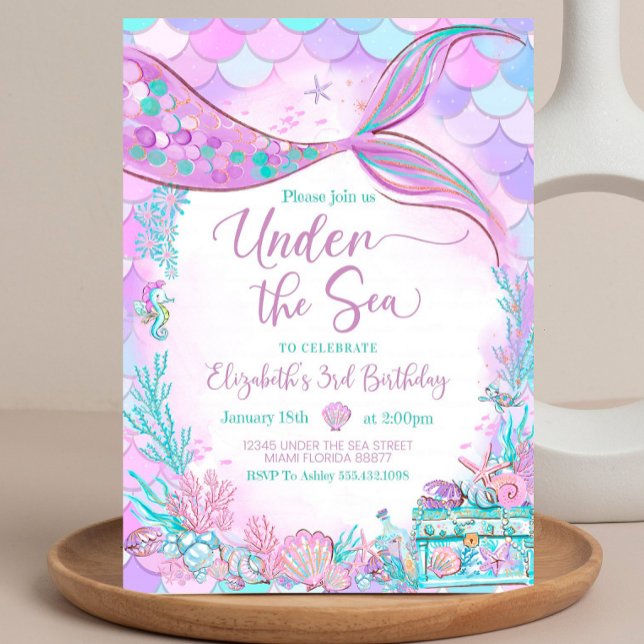 Invitation Sous l'océan modifiable La Petite Sirène violet sa (Créateur téléchargé)