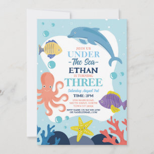 Invitation Sous l'océan TROIS Dauphin Pieuvre 3ème