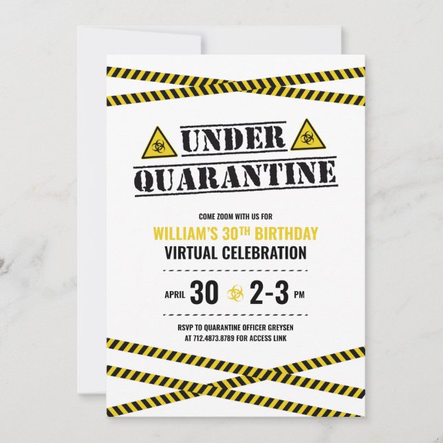Invitation Sous Quarantaine fête virtuelle d'anniversaire (Devant)
