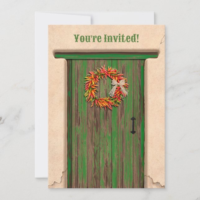 Invitation Southwest Chile Wreath Rustic Green Door  (Devant)