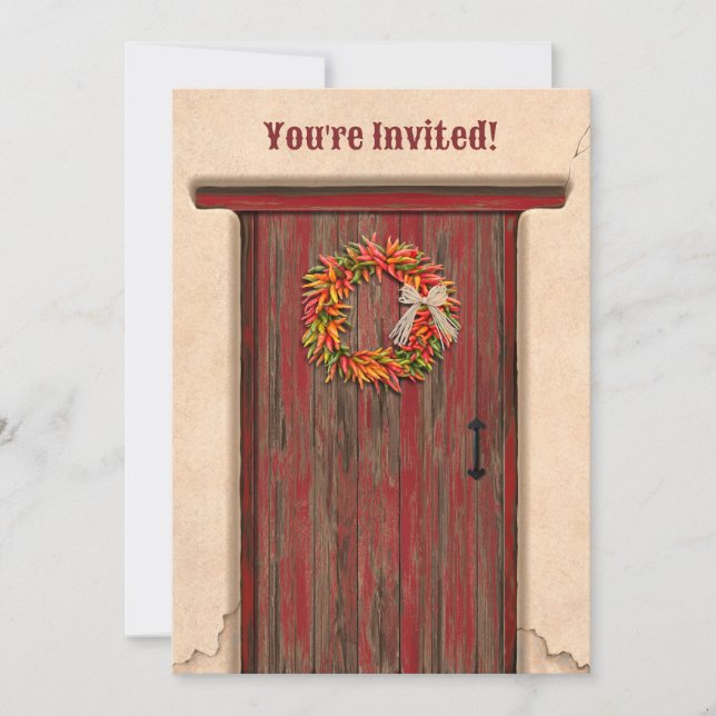 Invitation Southwest Chile Wreath Rustic Red Door Holiday (Devant)