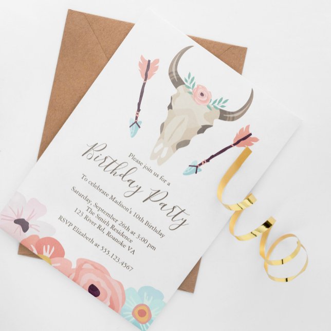 Invitation Southwestern Chic Cow Crâne fête d'anniversaire (Créateur téléchargé)