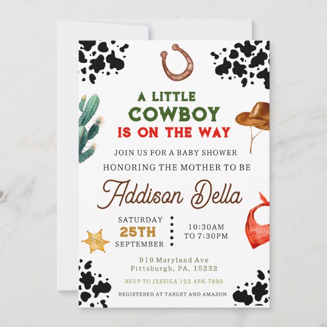 Invitation Southwestern Cowgirl Baby shower (Devant)
