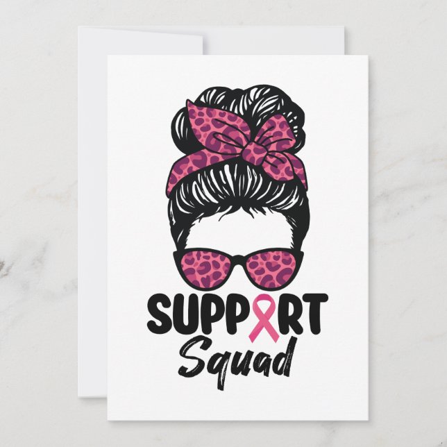 Invitation Soutien Squad Messy Bun Pink Warrior Cancer du sei (Devant)