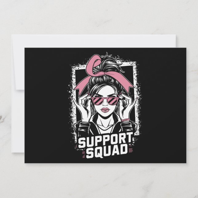 Invitation Soutien Squad Messy Bun Pink Warrior Cancer du sei (Devant)