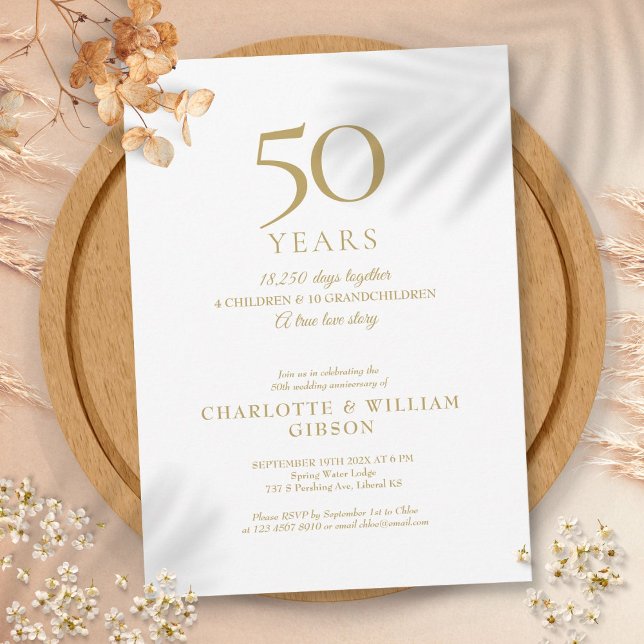 Invitation Souvenirs de 50e anniversaire de mariage Or (50th Wedding Anniversary Memories Gold Invitation)