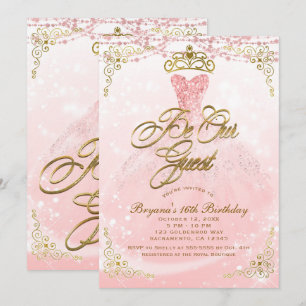 Invitation Soyez notre invité Princess Pink & Gold Sweet 16 P