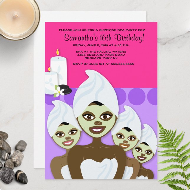 Invitation SPA Anniversaire ou Fête des mariées 5x7 AFRICAIN  (Spa Day Birthday Invitation)