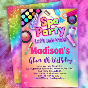 Invitation Spa arc-en-ciel fête d'anniversaire