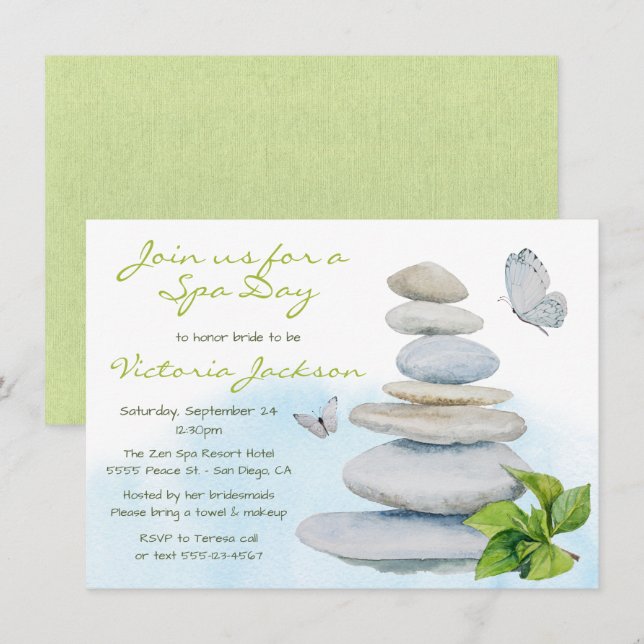 Invitation Spa de douche nuptiale Zen (Devant / Derrière)