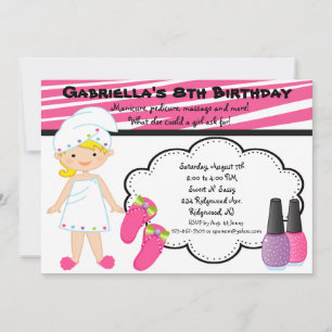 Invitation Spa de filles Zebra rose et blanc