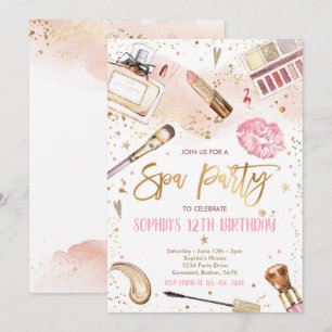 Invitation Spa de maquillage fête d'anniversaire Blush rose G