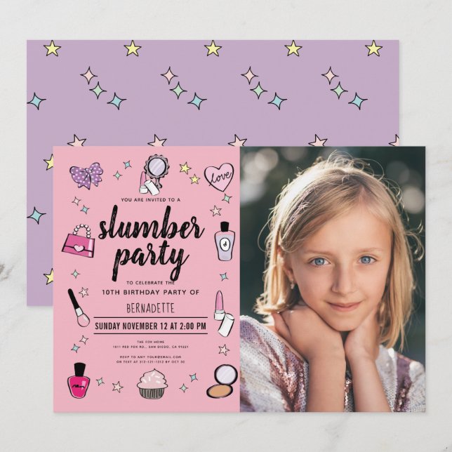 Invitation Spa de maquillage Stwood Party Rose Girl Photo Ann (Devant / Derrière)