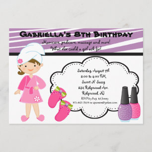 Invitation Spa des filles Zebra violet et blanc