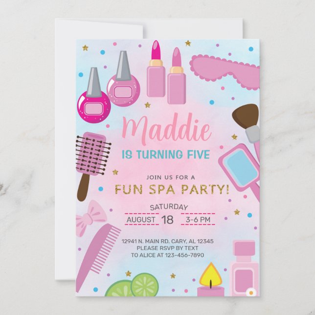 Invitation SPA fille fête d'anniversaire invitation, fête SPA (Devant)