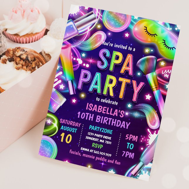 Invitation Spa Glow Neon Glitz Et Glam Maquillage Anniversair (Créateur téléchargé)