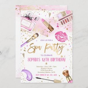 Invitation Spa Maquillage fête d'anniversaire Pink Glitz & Gl