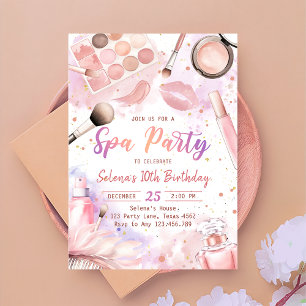 Invitation Spa Maquillage fête d'anniversaire Pink Glitz & Gl