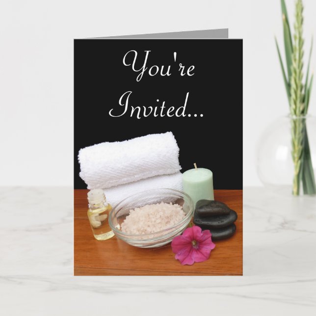 Invitation Spa/Massage/Pedicure Salon Scène Noir/Couleur (Devant)