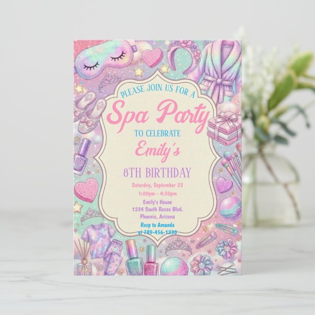 Invitation Spa Pamper Glam Party Birthday (Debout devant)