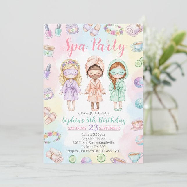Invitation Spa party girls Glam Birthday party (Debout devant)