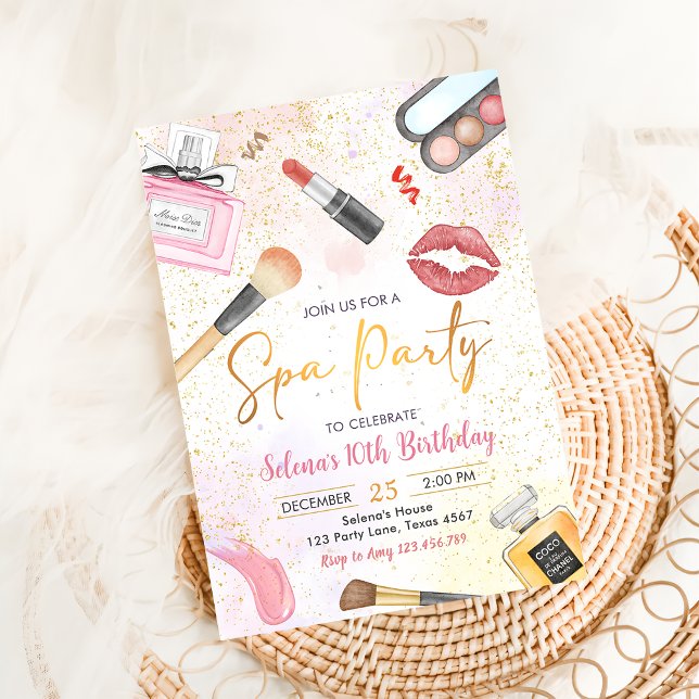 Invitation Spa Party Glitz Glam Girl Maquillage Anniversaire (Créateur téléchargé)