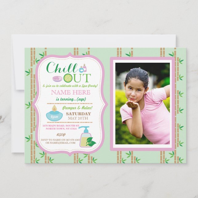 Invitation Spa Photo Anniversaire Fête Relax Pamper Girls Inv (Devant)