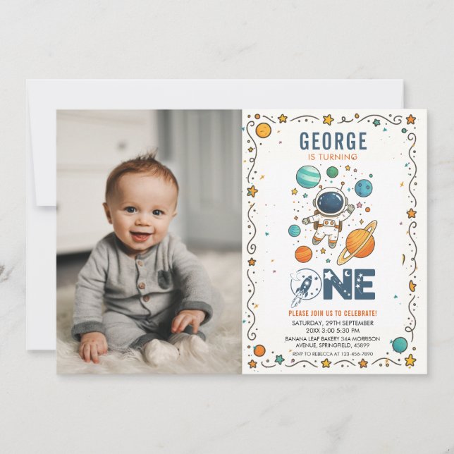 Invitation Space Adventure 1er anniversaire | Espace (Devant)