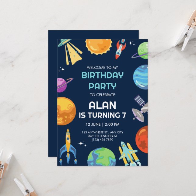 Invitation Space Adventure Anniversaire (Devant/Arrière en situation)