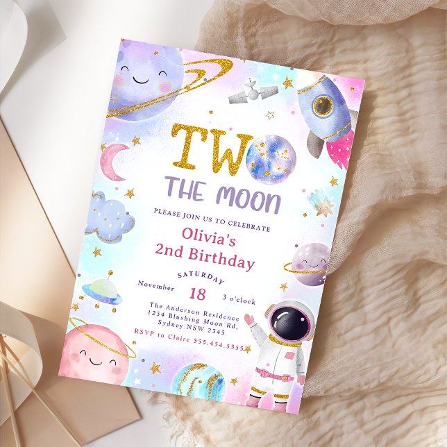 Invitation Space Anniversaire Party Two The Moon 2e anniversa (Créateur téléchargé)