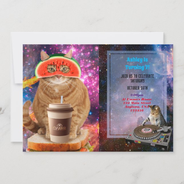 Invitation Space cat avec lunettes de pastèque (Devant)