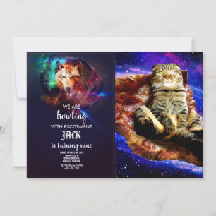 Invitation Space cat couché sur une pizza