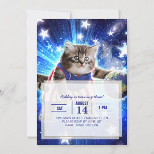 Invitation Space cat jouant au basket