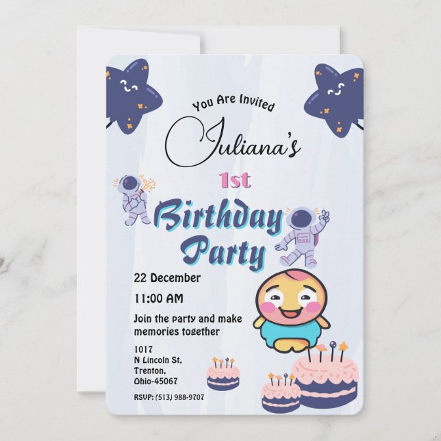 Invitation Space Explorer Anniversaire - Astronautes et étoil (Devant)