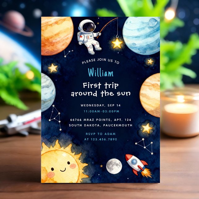 Invitation Space First Trip Around The Sun 1st Birthday (Créateur téléchargé)
