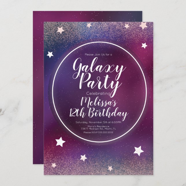 Invitation Space Galaxy Nebula Parties scintillant Lune Anniv (Devant / Derrière)
