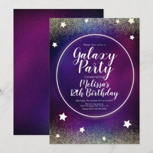 Invitation Space Galaxy Nebula Parties scintillant Lune Anniv