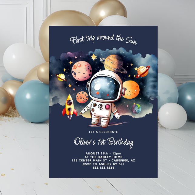 Invitation Space Party Premier voyage autour du soleil (Créateur téléchargé)