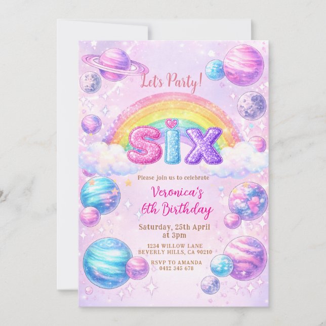 Invitation Space Planet Rainbow Birthday Party  (Devant)