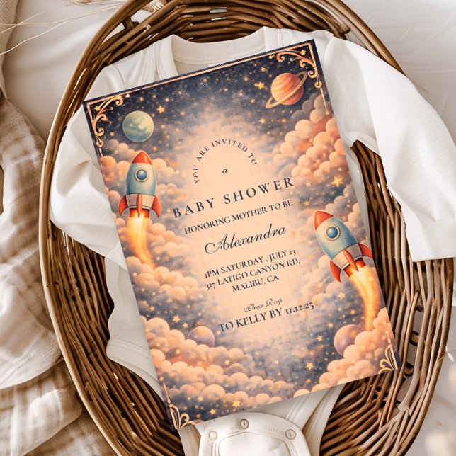 Invitation Space Rocket Clouds Baby Shower (Créateur téléchargé)