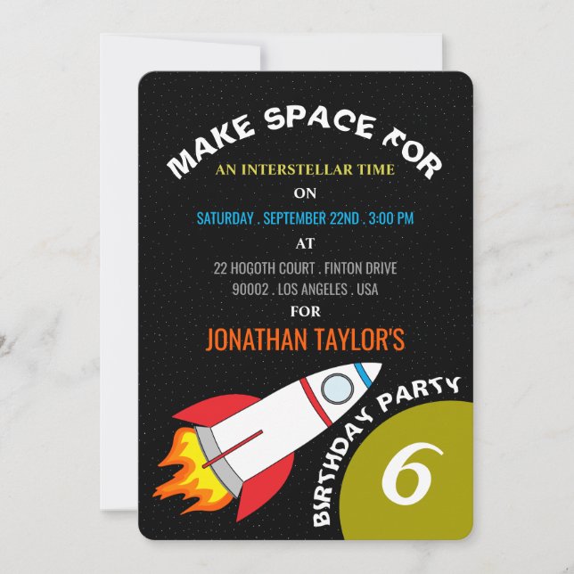 Invitation Space Rocket to the Moon Children's Birthday (Devant)