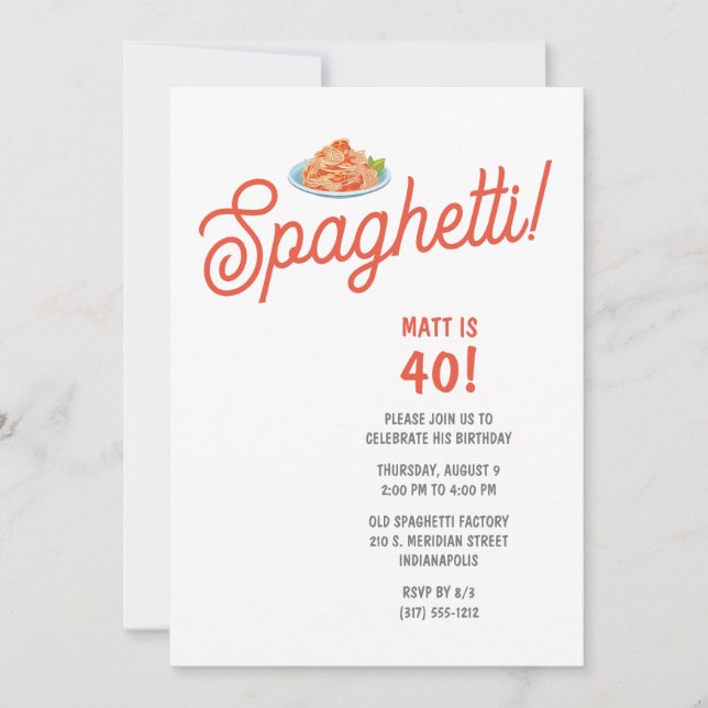 Invitation Spaghetti Adulte fête d'anniversaire (Devant)