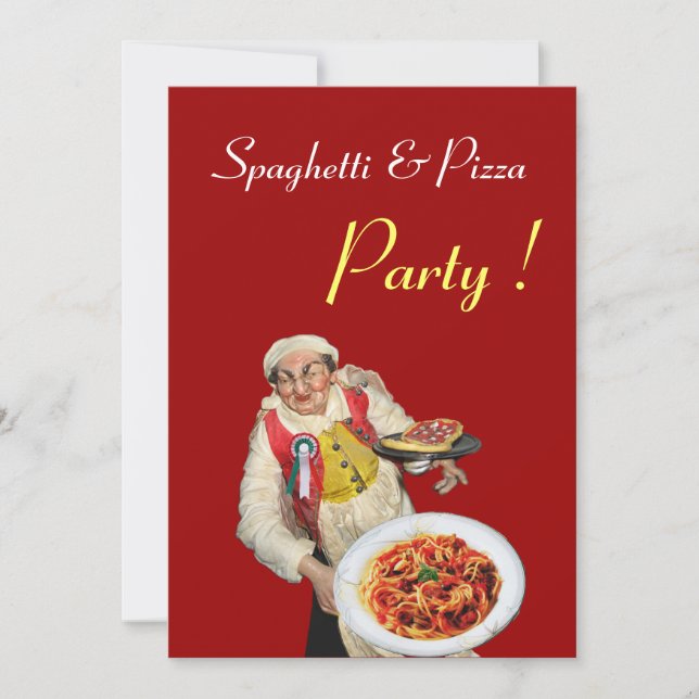 Invitation SPAGHETTI & PIZZA PARTY, RESTAURANT noir rouge (Devant)