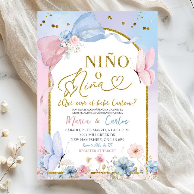 Invitation Spanish Coquette Blush Nino o Nina Gender Reveal (Créateur téléchargé)