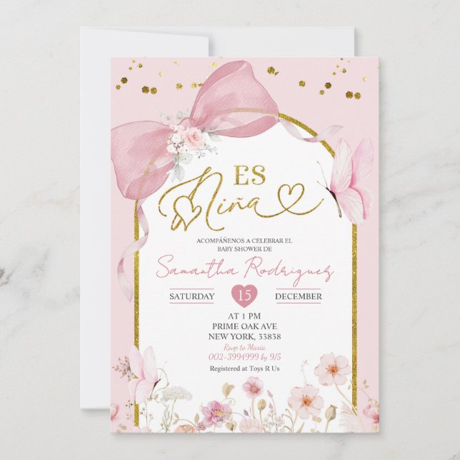 Invitation Spanish Coquette Blush Pink Butterfly Es Nina (Devant)