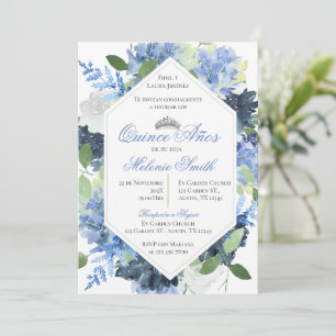 Invitation Spanish Quinceanera Blue Floral