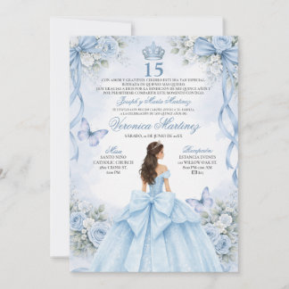 Invitation Spanish Quinceañera Dusty Blue 15 Años Princess