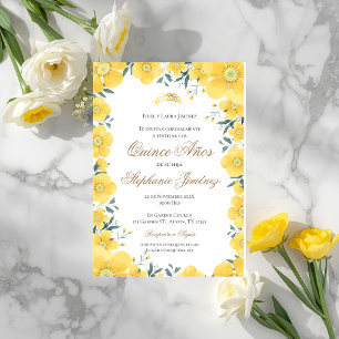 Invitation Spanish Quinceanera yellow floral invit