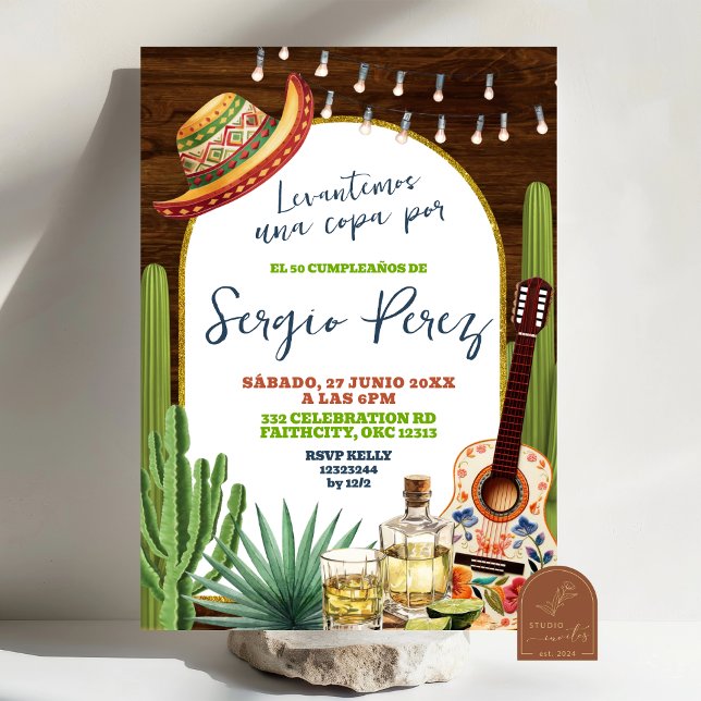 Invitation Spanish Raise a glass for Tequila Birthday (Créateur téléchargé)